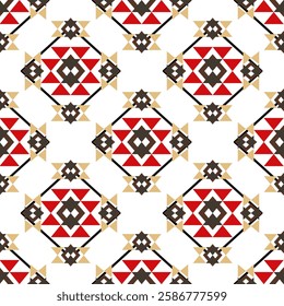 Red and brown Navajo seamless pattern with tribal geometric ornament. Native American Indian motif. Idea for rugs, curtains, carpets, textiles, and wallpaper.