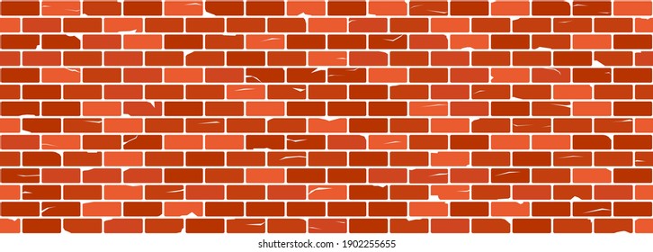 Red or brown old brick wall seamless texture. Chipped and cracked bricks. Vector pattern.