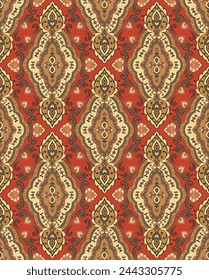 Red and brown pattern with ornamental flowers. Traditional damask background. Design for wallpaper, textile, carpet and any surface.