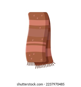 Red and brown scarf from wool vector illustration. Crochet, handmade woollen scarf on white background. Winter or autumn, clothes, accessories concept