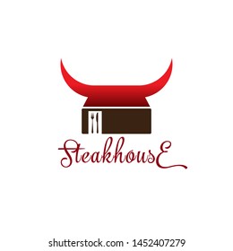 Red Brown Steak House Logo Design