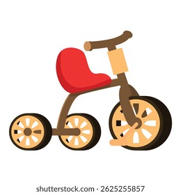 Red and brown tricycle standing still on a white background