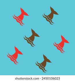 red and brown whale sticker with its tail visible in the water