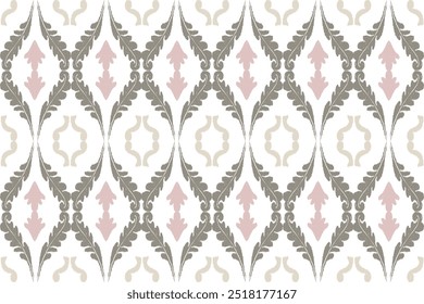 Red, brown, and white embroidery, motif ethnic ikat seamless textile illustration, print striped ornament, pattern, design for wrapping, silk, scarf, clothing, background, textile, carpets, curtains.