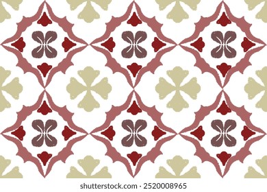 Red, brown with white embroidery, motif ethnic ikat seamless textile illustration, print striped ornament, pattern, design for wrapping, silk, scarf, background, and textile.