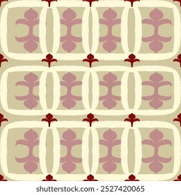 Red, brown, and white embroidery, motif ethnic ikat seamless textile illustration, print striped ornament, pattern, design for wrapping, silk, scarf, clothing, background, textile, carpets, curtains.