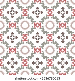 Red, brown, and white embroidery, motif ethnic ikat seamless textile illustration, print striped ornament, pattern, design for wrapping, silk, scarf, clothing, background, textile, carpets, curtains.