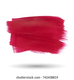 Red brush acrylic stroke on white background with shadow