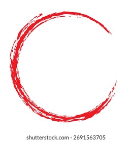Diseño de Vector de contorno de círculo de pincel rojo, trazo redondo grunge hecho a mano, arte minimalista inspirado en zen ensō, ilustración de anillo de tinta japonesa, elemento de logotipo moderno y borde de círculo de Grunge rojo abstracto limpio 