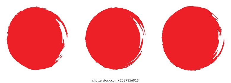 Red brush circle stroke vector isolated on white background. Red enso zen circle brush stroke. For stamp, seal, ink and paintbrush design template. Grunge hand drawn circle shape.