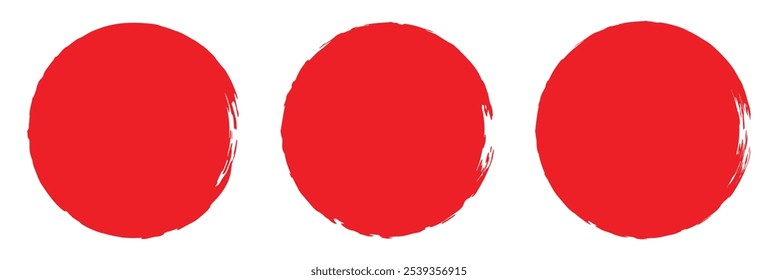 Red brush circle stroke vector isolated on white background. Red enso zen circle brush stroke. For stamp, seal, ink and paintbrush design template. Grunge hand drawn circle shape.