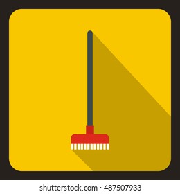 Red brush for a floor icon in flat style on a yellow background vector illustration