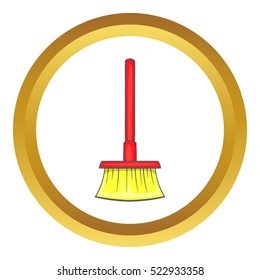 Red brush for a floor vector icon in golden circle, cartoon style isolated on white background