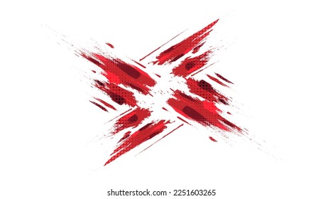 Red Brush Illustration with Halftone Effect Isolated on White Background. Sport Background. Scratch and Texture Elements For Design