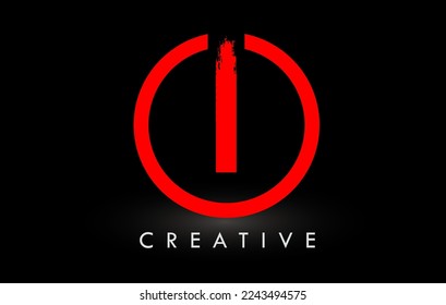 Red I Brush Letter Logo Design with Circle. Creative Brushed Letters Icon Logo.