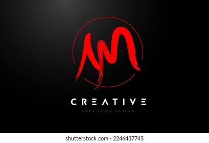 Red AM Brush Letter Logo Design. Artistic Handwritten Brush Letters Logo Concept Vector. 