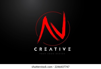 Red AN Brush Letter Logo Design. Artistic Handwritten Brush Letters Logo Concept Vector. 
