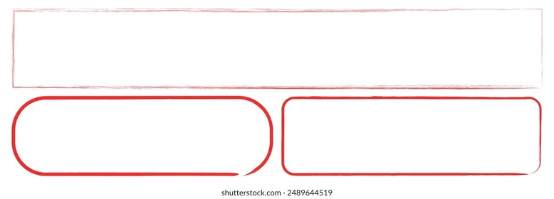 Red brush painted ink stamp frame. set of red brush painted ink stamp frames with place for your design element. Vector illustration. Red brush frame. Eps 10.