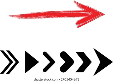 Red brush stroke arrow with black arrow icons direction