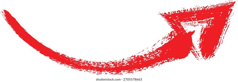 Red brush stroke arrow curving upwards curve