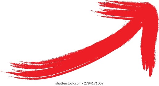 Red brush stroke arrow pointing upright on white background handpainted abstract