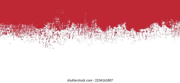Red brush stroke background. Red ink splash on backdrop. Brush background for wallpaper, paint splatter template, dirt banner, watercolor design, dirty texture. Trendy brush background, vector