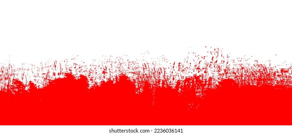 Red brush stroke background. Red ink splash on backdrop. Brush background for wallpaper, paint splatter template, dirt banner, watercolor design, dirty texture. Trendy brush background, vector