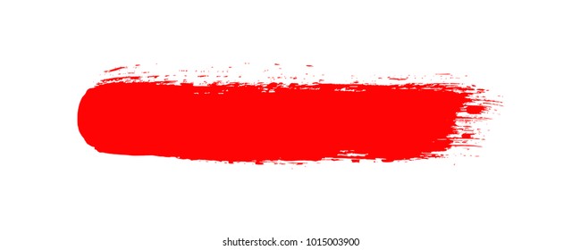 Red brush stroke banner on a white background. Hand drawn acrylic smear paint stain design element isolated on a white background. Vector illustration. - Shutterstock ID 1015003900