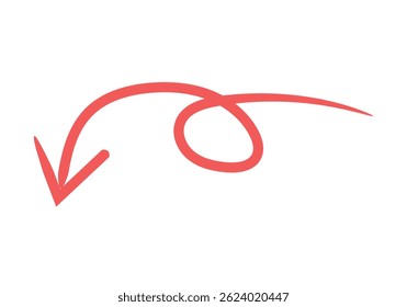 Red brush stroke downward twisted arrow