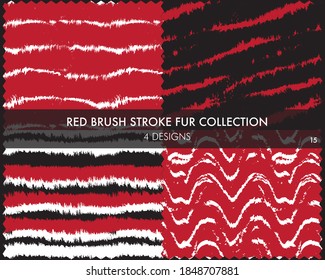 Red Brush stroke fur collection includes 4 design swatches for fashion prints, homeware, graphics, backgrounds