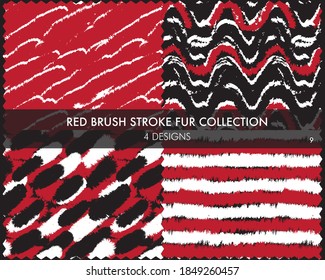 Red Brush stroke fur collection includes 4 design swatches for fashion prints, homeware, graphics, backgrounds