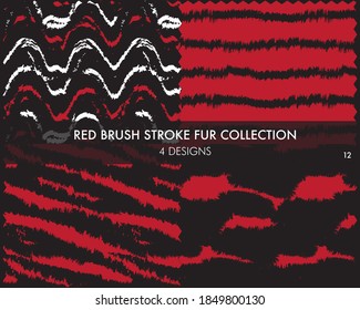 Red Brush stroke fur collection includes 4 design swatches for fashion prints, homeware, graphics, backgrounds