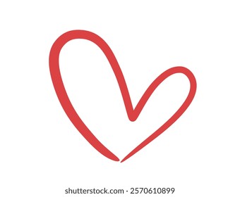 Red brush stroke heart. Doodle love symbol. Isolated vector element for valentines day design