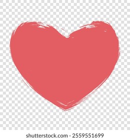 Red brush stroke heart symbol on transparent background. Graphic overlay template for wedding invitations and Happy Valentine's Day holiday greetings. Vector illustration.