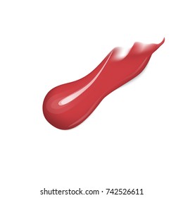 A red brush stroke isolated on white background. Cream smear. Lipstick. Vector illustration.