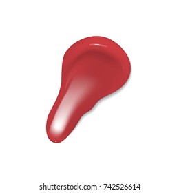 A red brush stroke isolated on white background. Cream smear. Lipstick. Vector illustration.