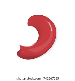 A red brush stroke isolated on white background. Cream smear. Lipstick. Vector illustration.