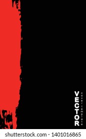 Red brush stroke on black background. Template for book cover, poster, label. Grunge stripe vector illustration