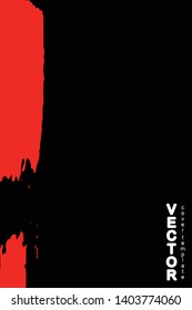 Red brush stroke on black background. Template for book cover, poster, label. Grunge stripe vector illustration