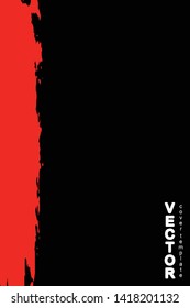 Red brush stroke on black background. Template for book cover, poster, label. Grunge stripe vector illustration
