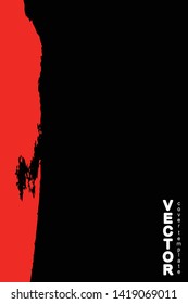 Red brush stroke on black background. Template for book cover, poster, label. Grunge stripe vector illustration