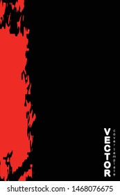 Red brush stroke on black background. Template for book cover, poster, label. Grunge stripe vector illustration