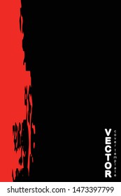 Red brush stroke on black background. Template for book cover, poster, label. Grunge stripe vector illustration