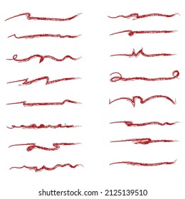 Red Brush Stroke Set Collection . Handmade Red Underline Vector