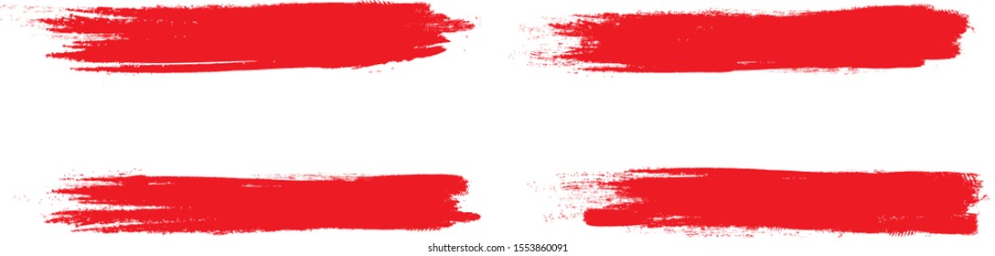 Red brush stroke set isolated on white background.Trendy brush stroke for red ink paint,grunge backdrop, dirt banner,watercolor design and dirty texture.Creative art concept, vector illustration