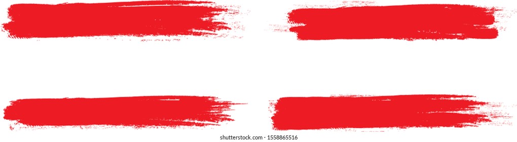 Red brush stroke set isolated on white background. Trendy brush stroke for red ink paint, grunge splash, dirt banner, watercolor design and dirty texture. Creative art concept, vector illustration