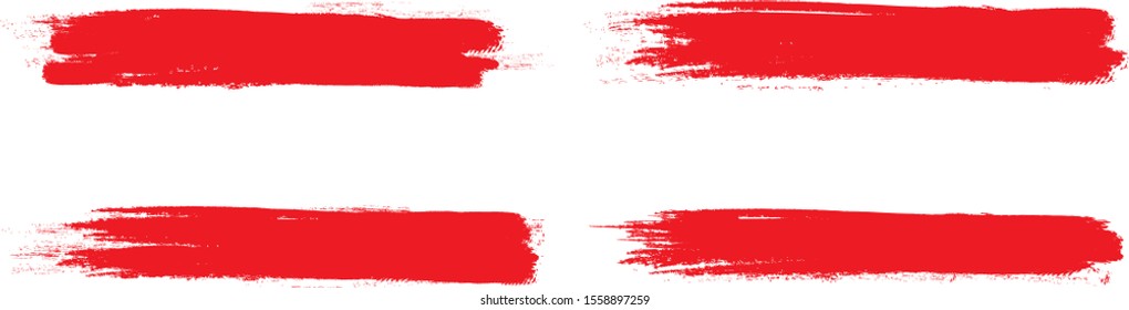 Red brush stroke set isolated on white background. Trendy brush stroke for red ink paint, grunge splash, dirt banner, watercolor design and dirty texture. Creative art concept, vector illustration