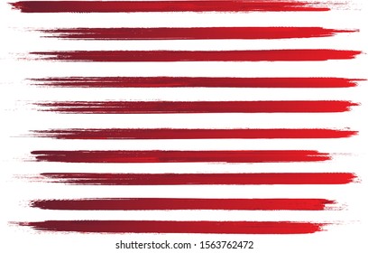 Red brush stroke set isolated on white background. Trendy brush stroke for red ink paint, grunge splash, dirt banner, watercolor design and dirty texture. Creative art concept, vector illustration