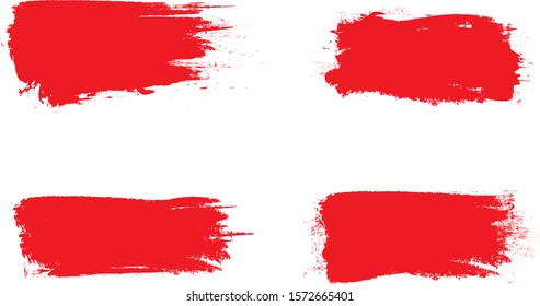 Red brush stroke set isolated on white background. Trendy brush stroke for red ink paint, grunge splash, dirt banner, watercolor design and dirty texture. Creative art concept, vector illustration