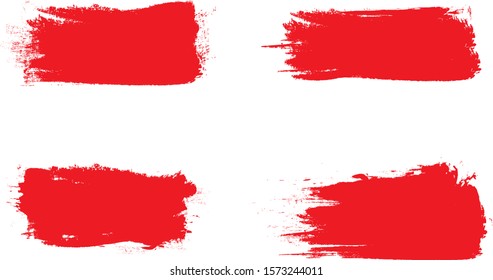 Red brush stroke set isolated on white background. Trendy brush stroke for red ink paint, grunge splash, dirt banner, watercolor design and dirty texture. Creative art concept, vector illustration